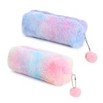 TIANNAIT 2 Plush Pencil Cases, Cute Rainbow Pencil Case, Soft Pencil Bag?Large Capacity Stationery Storage Bag, Girly Stationery Pen Case, Children Plush Pen Case (Pink, Purple)