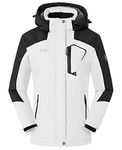 JHMORP Women's Winter Ski Snow Jacket Waterproof Windproof Fleece Lined Raincoat Winter Coat with Hood (Black+White,CA XXL)