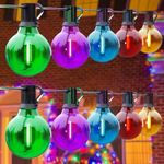 RCVEHO Outdoor Garden String Lights - 2Packs 50FT Festoon Lights Outdoor Mains Powered, 60+5 Colourful G40 LED Bulbs, Energy Saving Shatterproof Connectable for Pergola Patio Gazebo Party (5 Colors)