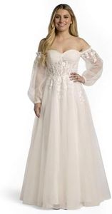 David's Bridal Tulle Sweetheart Ball Gown with Detachable Sleeves, Women's Size 6, Soft White