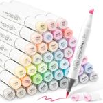 Ohuhu Pastel Markers Brush Tip - 48 Pastel Colors Double Tipped, Marker Set of Honolulu Sweetness for Artist Adults Coloring Sketching Illustration- Brush & Chisel- Alcohol-based Ink