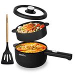 Dezin Electric Cooker, 2L Non-Stick Sauté Pan, Rapid Noodles Cooker, Mini Pot for Steak, Egg, Fried Rice, Ramen, Oatmeal, Soup with Power Adjustment, College Dorm Room Essential(Egg Rack Included)