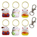 6 Pack Lucky Cat Collar Bells Loud Dog Collar Bells for Potty Training Necklace Pendant with Free Clips Key Rings White Red and Yellow, Metal