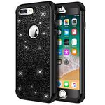 Hython Designed for iPhone 8 Plus, iPhone 7 Plus Case, Heavy Duty Defender Protective Bling Glitter Sparkle Hard Shell Hybrid Shockproof Rubber Bumper Cover for iPhone 7 Plus and 8 Plus, Dark Black