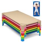 KOTEK Stackable Daycare Cots for Kids, Portable Children Nap Cots, 53" L x 24" W, Ready-to-Assemble, Space Saving Toddler Sleeping Cot for Classroom Preschool (6 Pack, Multicolor)