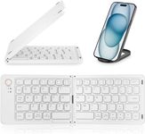 BUYFLUX Mini Foldable Bluetooth Keyboard - Wireless Keyboard with Holder Travel Portable Rechargeable Keyboard for Android Windows iOS,Support 3 Devices (White)