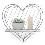 SUMGAR Floating Shelves Grey Metal Wire Wooden Heart Shelf for Wall Mounted Hanging Bathroom Bedroom Kitchen Living Room Office Toilet Storage Picture Plant Display Organiser Unit Small