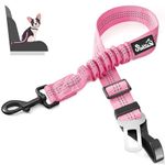 SlowTon Dog Seat Belt, Adjustable Dog Safety Belt Leash, 2 in 1 Latch Bar Attachment Dog Car Seatbelt with Elastic Nylon Bungee Buffer, Reflective Nylon Belt Tether Connect to Dog Harness (Pink)