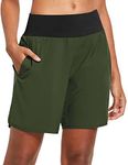 BALEAF Womens' 7" Long Running Athletic Shorts with Liner Workout Zipper Pocket, Army Green, XX-Large