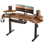 EUREKA ERGONOMIC Electric Standing Desk 182x76 cm Wing Shaped Gaming Desk Height Adjustable Large Studio Computer Desk with LED Convertible Monitor Shelves, Keyboard Tray