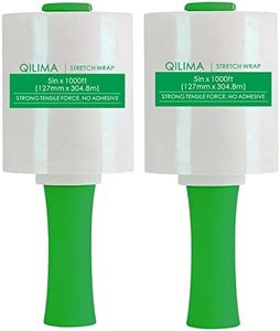 QILIMA Industrial Mini Clear Stretch Wrap Film with Handle 5" 1000ft 80 Gauge for Pallet Wrap, Durable Self-Adhering Packing, Moving, Packaging, Heavy Duty Shrink Film, 2 Pack Green