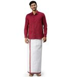 RAMRAJ Men solid shirt with matching dhoti(Dark Red_24;40)