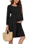 Smallshow Women's Maternity Dress Long Sleeve Ruffle Pregnancy Clothes Black M