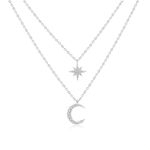 SILBERTALE 925 Sterling Silver Necklace Moon Star Pendant Necklace Gold Silver Layered Necklace for Women