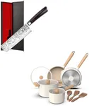 imarku 7-inch Nakiri Knife Vegetable Meat Cleaver Knife and 10 Pcs Granite Cookware Set, PFOA Free, Oven Safe