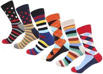 Mens Dress Socks - Casual Crew Funny Socks - Colorful Novelty Cotton Socks for Men 6 Pairs