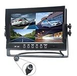 Padarsey 9" TFT LCD Car Rearview Quad Split Monitor,Remote Control, 4 Channels 4-PIN Connector Video Inputs Shockproof - 12V-24V 800480HD Screen w/Sunshade Anti-Glare