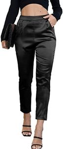 Women's Satin Silky Pants Dress Casual Pull on High Waist Pants with Pockets