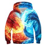 UIEIQI Kids Boys Novelty Hoodies 3D Print Fire Dragon Hooded Sweatshirts Long Sleeve Casual Hoody for Fall Winter Size 8-11