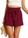 IWOLLENCE Womens Shorts with Pockets Summer Casual Shorts for Women Waist Casual Lightweight Adjustable Tie Knot Loose Wine Red X-Large