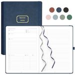 EMSHOI Meeting Notebook A4 Project Organiser - 240 Pages Hardback Notepad with Sticky Notes,100gsm Paper, Pen Loop, Inner Pocket, Leather Journal for Women Men Work Business, 21.5 x 29cm - Blue