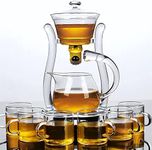 Mozeo Lazy Kungfu Teapot Glass Semi-automatic Tea Maker Suction Automatic Water Brewing Teapot Office Flower Glass Tea Set (Clear Teapot + 6pcs cups)