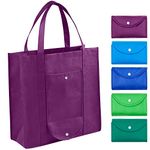 Grocery Bags Reusable Foldable for Shopping (Set of 5), Foldable Into Pouch, Extra Large & Durable Heavy Duty Shopping Totes, Washable, Long Handles & Eco Friendly Reusable Shopping Bags