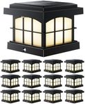 PARTPHONER RGBCW Solar Post Lights 12-Pack, 9 Colors 3 Modes Fence Cap Lights, Bright Solar Lights Outdoor Waterproof LED Deck Lighting for Fence Garden Deck Patio Porch Decor 4x4 Vinyl/Wood, Black