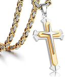 Jewelry Stainless Steel Cross Pendant Necklace Mens Boys Chain 5mm Byzantine Gold Genuine Cuban Link Curb Chain 20-30inch (Pendant with 26" Chain)