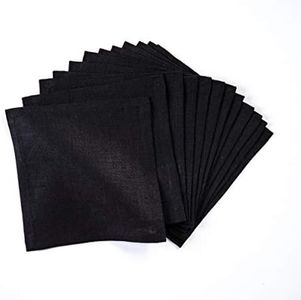 Solino Home 6" Black Linen Cocktail Napkins Set of 12 – 100% Pure Linen – Fete