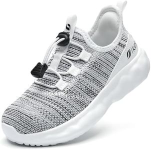 STQ KIDS Shoes for Girls Slip on Sneakers Hands Free Barefoot School Gym Tennis Athletic Shoes Mix White Big Size 5