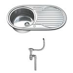 Dihl 1061 Kitchen Sink with Drainer, Single Bowl 1.0, Oval, 304 Stainless Steel, Silver, 90 x 47 cm, Inset, Includes Full Waste Kit and fixings