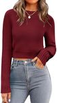 Zeagoo Women's 2024 Fall Crewneck Cropped Sweater Trendy Long Sleeve Ribbed Knit Pullover Jumper Tops Wine Red