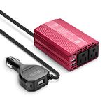 BESTEK 300W Power Inverter for Car, Inverter DC 12V to 110V AC Converter Car Outlet Adapter with USB-C PD Cigarette Lighter Plug, 2 AC Charger Outlets and Dual 2.4A USB Ports Total 4.8A Output, Red