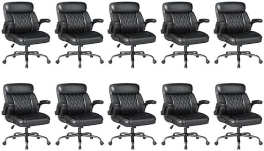 Keratee Executive Leather Office Chair, Ergonomic Mid-Back Desk Chairs for Home Office with Flip-up Armrests, Lumbar Support, Adjustable Height and Swivel Rolling Wheels, 10PC, Black