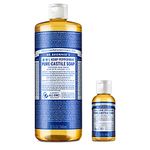 Dr. Bronner’s - Pure-Castile Liquid Soap (Peppermint, 946 mL and 59 mL bundle) - Made with Organic Oils, 18-in-1 Uses: Face, Body, Hair, Laundry, Pets and Dishes, Concentrated, Vegan, Non-GMO