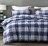 SLEEPBELLA Comforter King Size, 600 Thread Count Cotton Navy Blue & Grey Buffalo Pattern Blue Plaid Comforter Sets,Down Alternative Bedding Set 3Pcs (King, Navy Plaid)