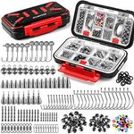 PLUSINNO 264pcs Fishing Accessories Kit, Organized Fishing Tackle Box with Tackle Included, Fishing Weights Sinkers, Jig Hooks, Swivels, Beads Combined into 10 Rigs, Fishing Gear Set for Bass Trout