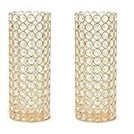 Crystal Hollow Decorative Ellipse Vase - 2 Pcs Cylinder Floral Vase - Gold vases for centerpieces, Bling Home Decor, Decorative Cylinder Candle Holders, 10.4 Inches