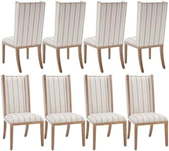 DM Furniture Dining Chairs Set of 8 Linen Upholstered Kitchen & Dining Room Chairs Armless Wing Back Side Chairs with Wood Legs/Nailhead Trim for Dining/Living Room Bedroom,Linen Stripe