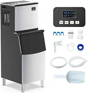 Commercial Ice Machine, 350 Lbs/24H Ice Maker Machine with 220 Lbs Ice Bin, Industrial Air Cooled Modular Ice Machine, Large Capacity Stainless Steel Ice Maker with Timer for Commercial and Home Use