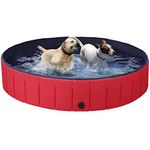 Yaheetech PVC Foldable Pet Dog Paddling Pool Puppy Swimming Pool Portable Dog Pool Extra Large Bathing Tub with Brush for Indoor Outdoor 140 x 30cm Red