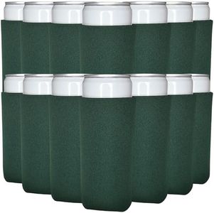 TahoeBay Slim Can Cooler Sleeves (50-Pack) Skinny Tall Cans 12 Oz Bulk Thin Seltzer Fit Sublimation Blanks for Vinyl Plain Blank Foam Beer Bottles Black White Assorted Solid Set (Hunter Green)