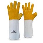 Crazy Trend - Fire and Heat Resistant Leather Welding Gloves, Oven Gloves with Fingers, Log Burner, Mitts for BBQ, Grill, Wood Stove, Work, Gardening, Thorn Proof Heavy Duty, Men, Large Gauntlets