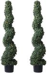 4' Spiral Boxwood Topiary Trees Artificial Outdoor Plants in Plastic Pot Front Porch Plants Set of 2