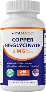 Vitamatic Copper Bisglycinate 6 mg Made with Vitamin D3 2000 IU, Zinc 50mg, Selenium 50mcg - 240 Tablets - Non-GMO & Gluten Free