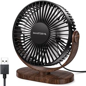 SmartDevil USB Small Desk Fan, 3 Speeds Portable Desktop Table Fan, 90° Adjustment Personal Mini Fan, Quiet Operation, for Home Office Car Outdoor Travel (Black Wood Grain)