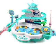 ARNIYAVALA Fishing Game Toys with Slideway,Electronic Toy Fishing Set with Magnetic Pond,10 Fish,3 Magnetic Dolphins,2 Toy Fishing Poles,Learning Educational Toys with Music Story for Kids Toddlers