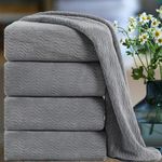 Ultra Soft Bath Towel Set of 4, Grey Extra Large Textured Microfiber Luxury Towels 35x70 in, Quick Dry, Highly Absorbent, Fluffy, Oversized, for Bathroom Shower Pool Hotel Beach