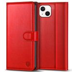 Kuafcase Compatible for iPhone 13 Case with 4 Card Slots Magnetic Closure Kickstand Shockproof Protective Phone Case Compatible for iPhone 13 - Red